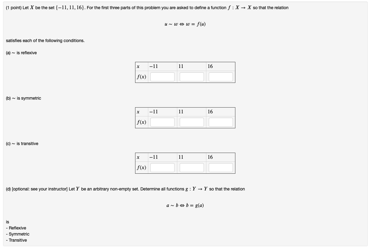 Solved 1 Point Let X Be The Set 11 11 16 For The Chegg