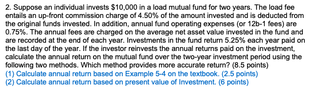 Solved Suppose An Individual Invests In A Load Chegg