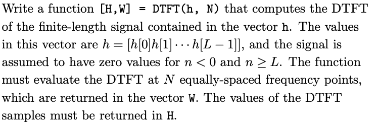 Solved Write A Function H W Dtft H N That Computes The Chegg