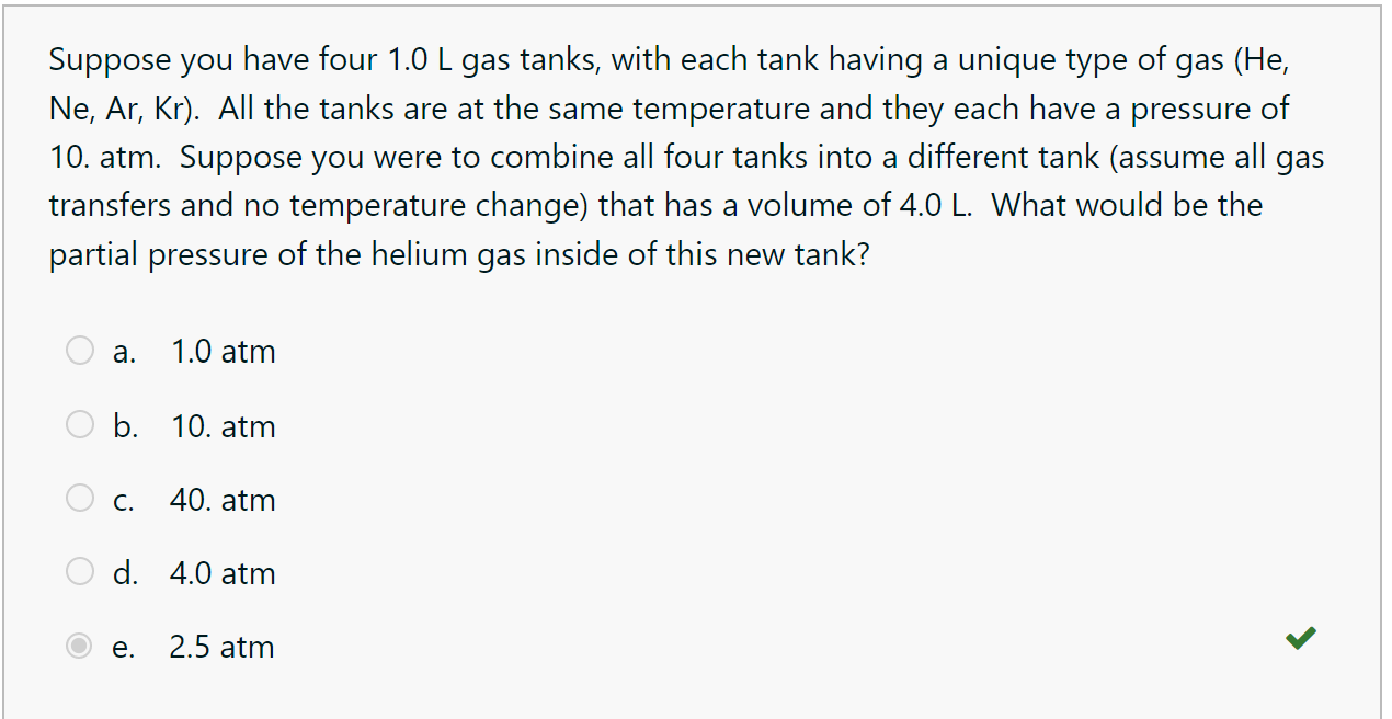 Solved Suppose You Have Four 1 0 L Gas Tanks With Each Tank Chegg