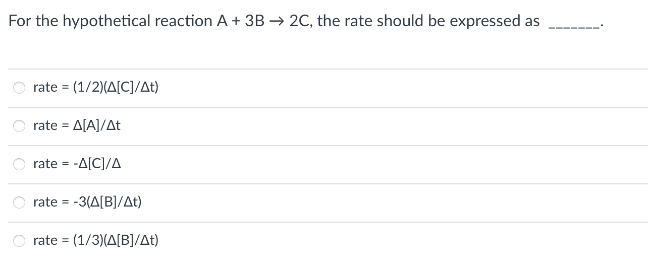 Solved For The Hypothetical Reaction A 3B 2C The Rate Chegg