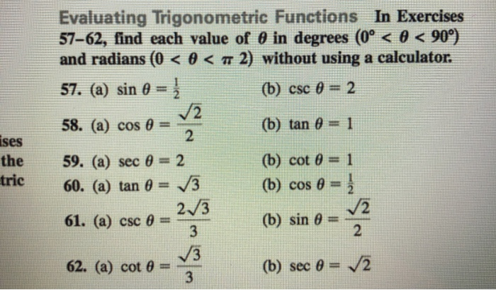 Solved Evaluating Trigonometric Functions In Exercises Chegg