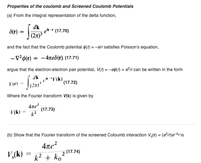 Solved Properties Of The Coulomb And Screened Coulomb Chegg