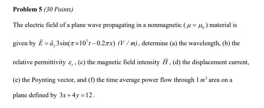 Solved Problem 5 30 Points The Electric Field Of A Plane Chegg