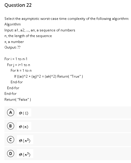 Solved Select The Asymptotic Worst Case Time Complexity Of Chegg