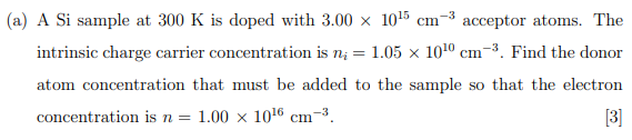 Solved A A Si Sample At K Is Doped With Cm Chegg