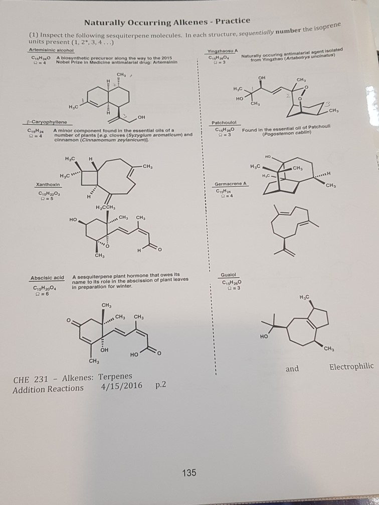 Solved Naturally Occurring Alkenes Practice Ialiy Number Chegg