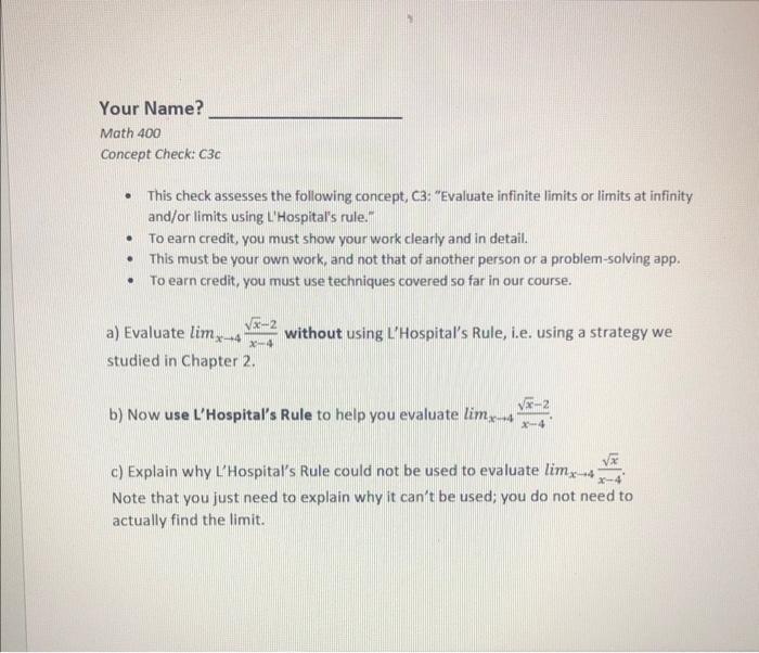 Solved Your Name Math Concept Check C This Check Chegg