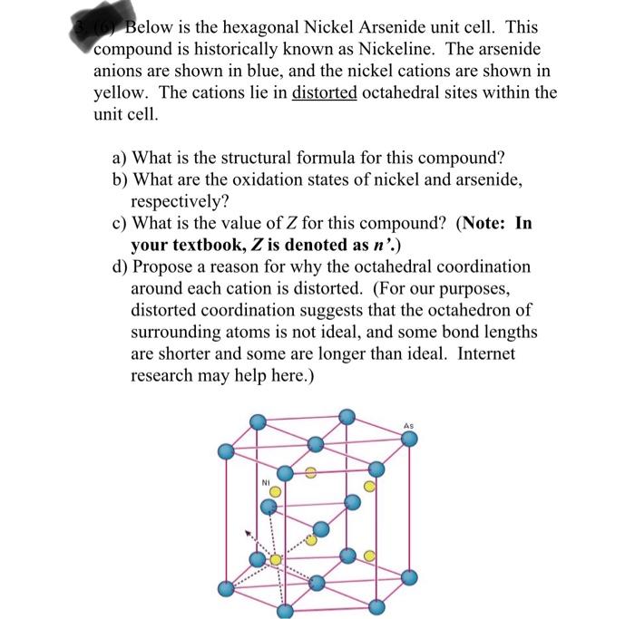 Solved 300 Below Is The Hexagonal Nickel Arsenide Unit Cell Chegg