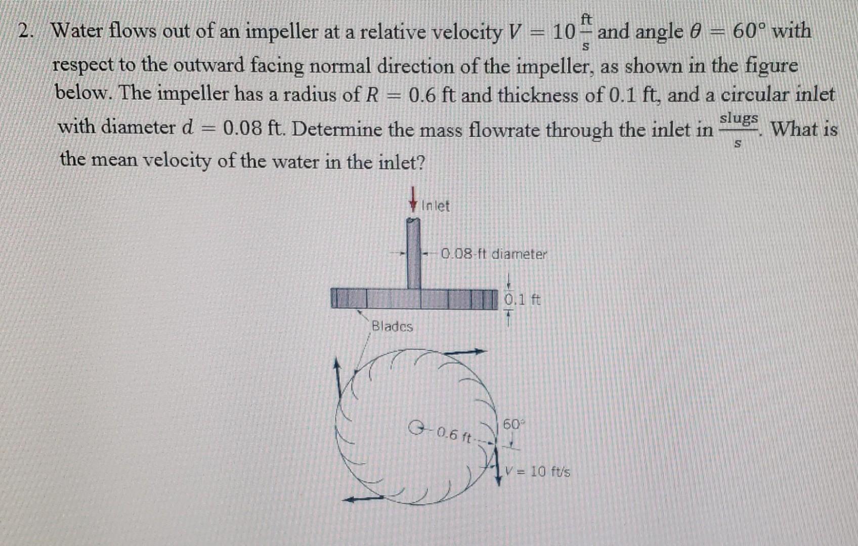 Solved 2 Water Flows Out Of An Impeller At A Relative Chegg