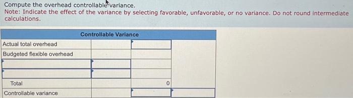 Solved Compute The Overhead Controllable Variance Note Chegg