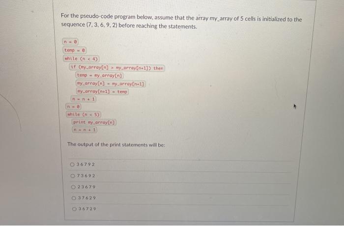 Solved For The Pseudo Code Program Below Assume That The Chegg