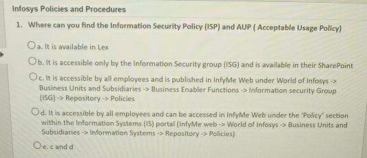 Solved Infosys Policies And ProceduresWhere Can You Find The Chegg