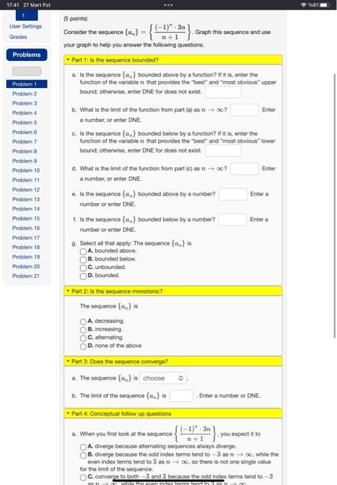 Solved 5 Points Consider The Sequence An N 1 1 N3n Chegg