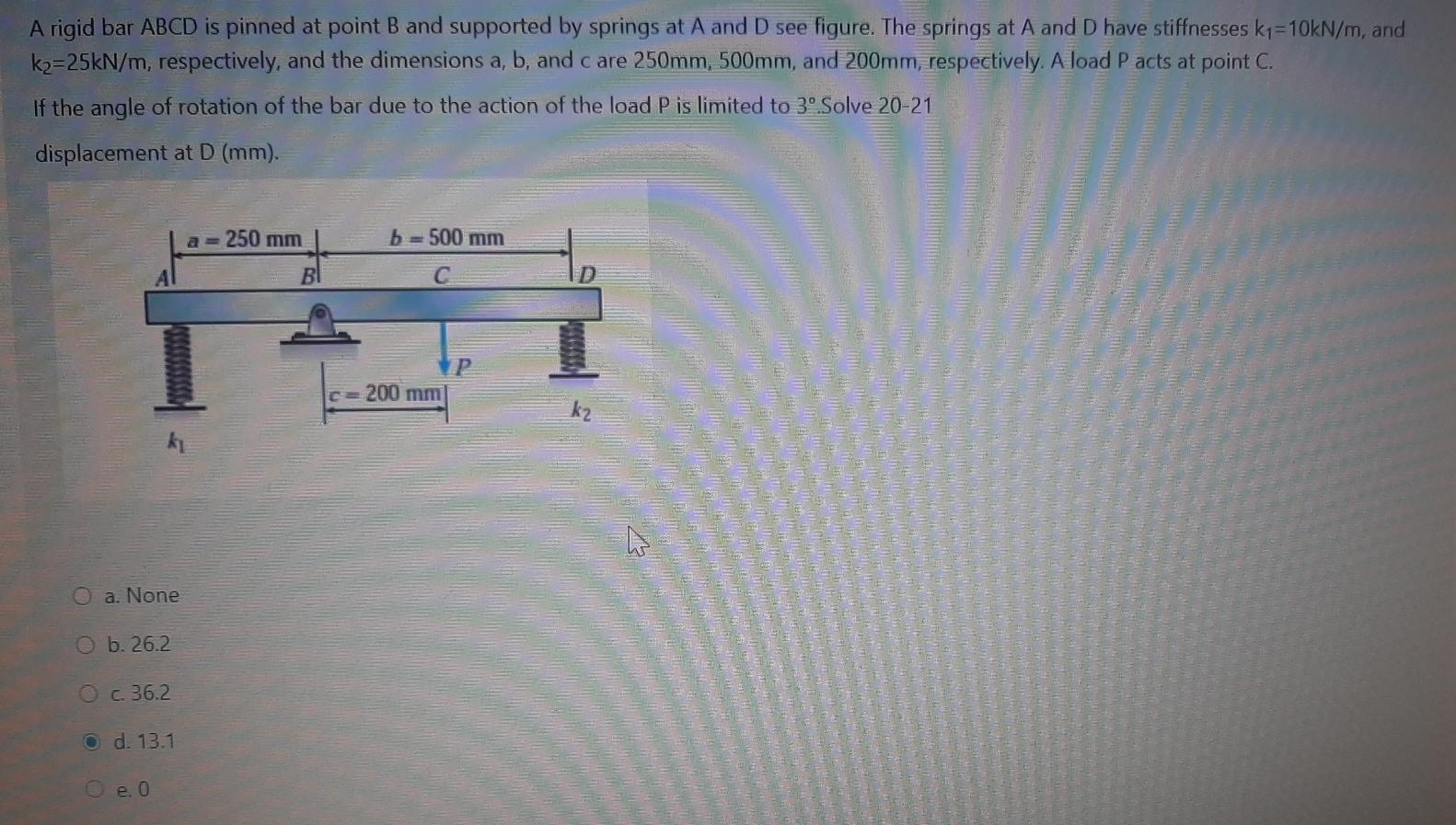 Solved A Rigid Bar Abcd Is Pinned At Point B And Supported Chegg