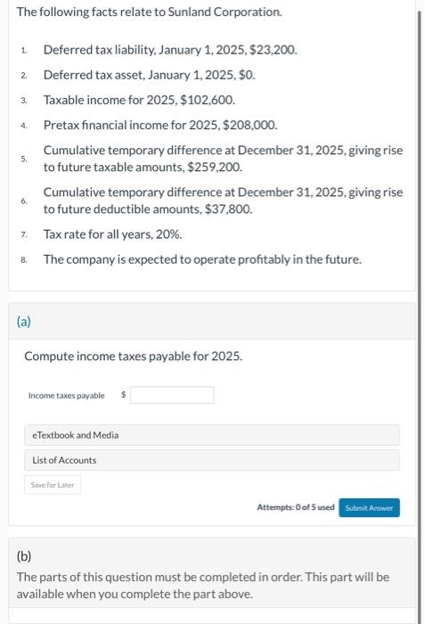 Solved The Following Facts Relate To Sunland Corporation 1 Chegg