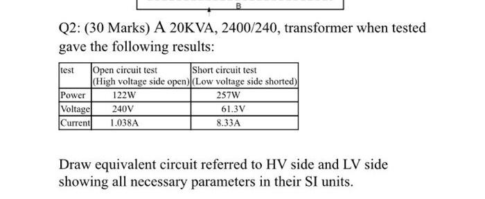 Solved Q Marks A Kva Transformer When Chegg