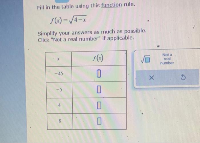 Solved Fill In The Table Using This Function Rule F X X Chegg