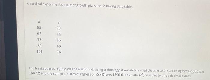 Solved A Medical Experiment On Tumor Growth Gives The Chegg