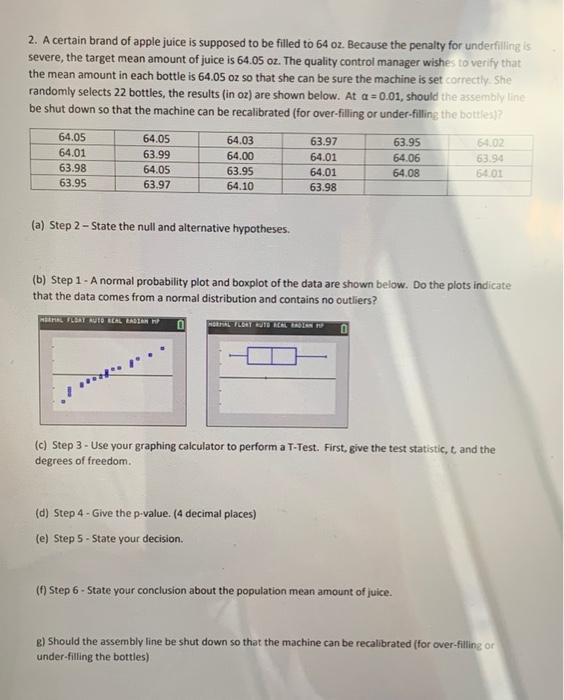 Solved 2 A Certain Brand Of Apple Juice Is Supposed To Be Chegg