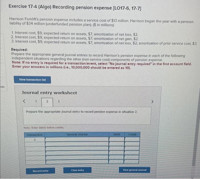 Solved Exercise 17 4 Algo Recording Pension Expense Chegg