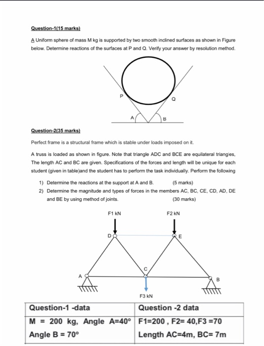 Solved Question 1 15 Marks A Uniform Sphere Of Mass M Kg Is Chegg