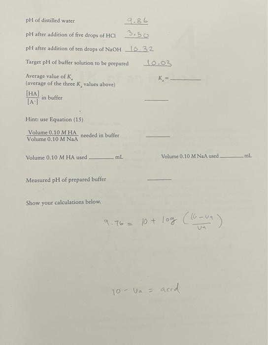 Solved PART C Properties Of Buffers Buffer System Selected Chegg