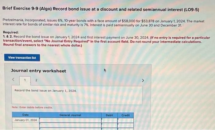 Solved Brief Exercise Algo Record Bond Issue At A Chegg