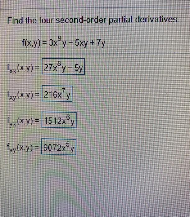 Solved Find The Four Second Order Partial Derivatives Chegg