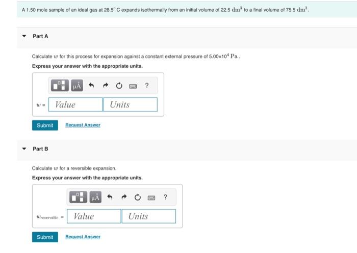 Solved A Mole Sample Of An Ideal Gas At C Expands Chegg