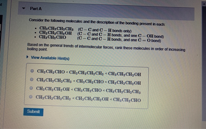 Solved Part A Consider The Following Molecules And The Chegg