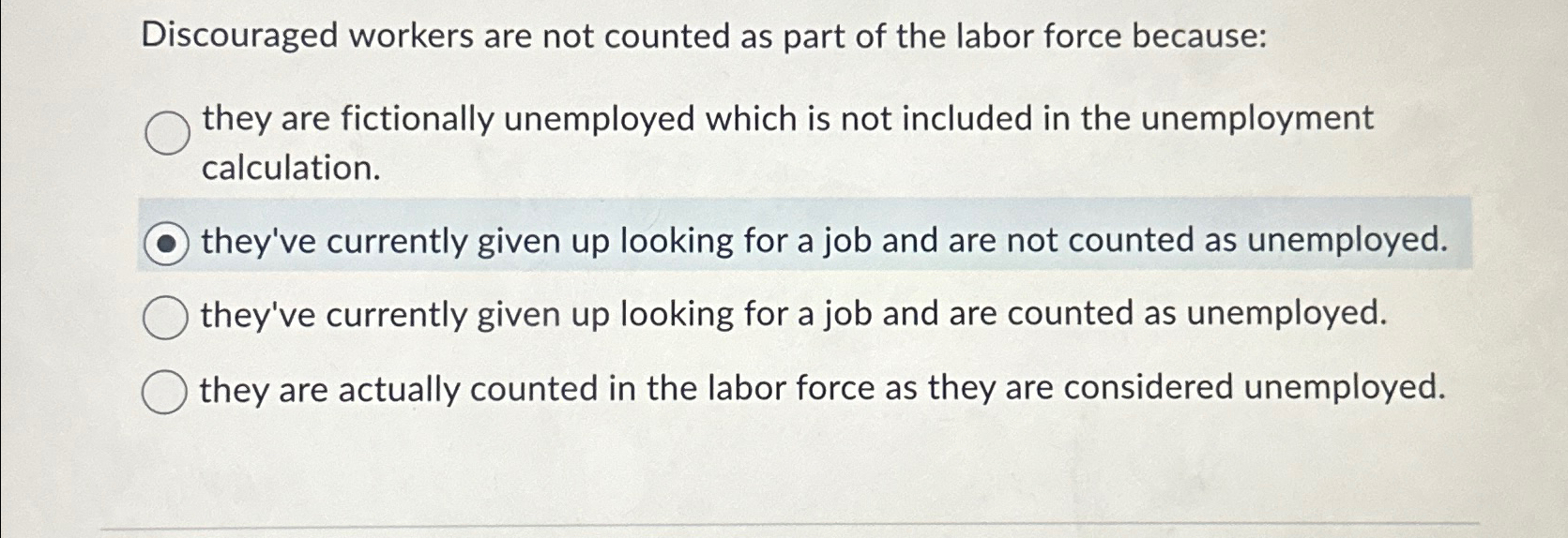 Solved Discouraged Workers Are Not Counted As Part Of The Chegg