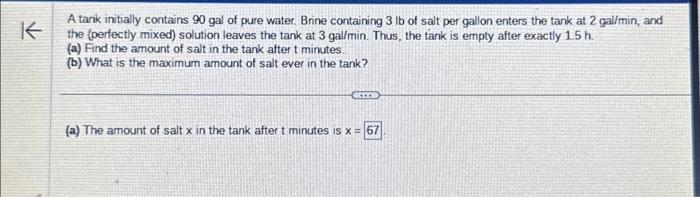 Solved A Tank Initially Contains Gal Of Pure Water Brine Chegg