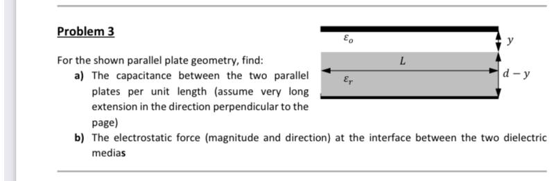 Solved Problem For The Shown Parallel Plate Geometry Chegg