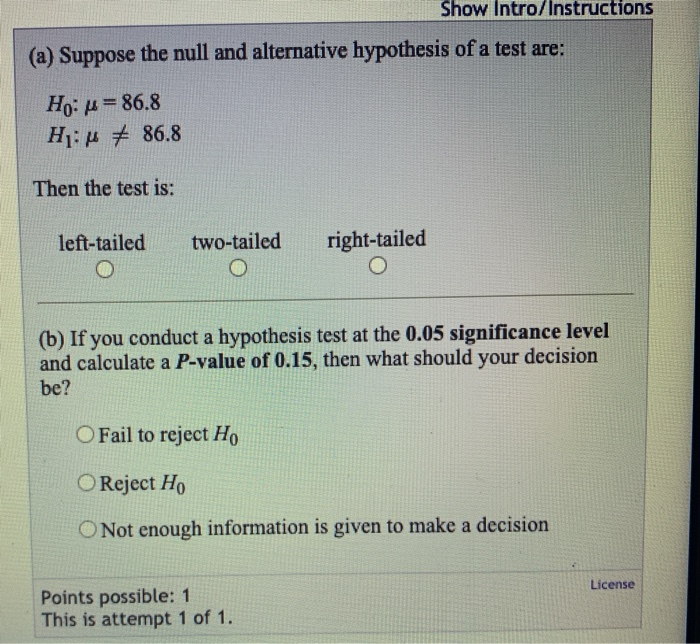 Solved Show Intro Instructions A Suppose The Null And Chegg