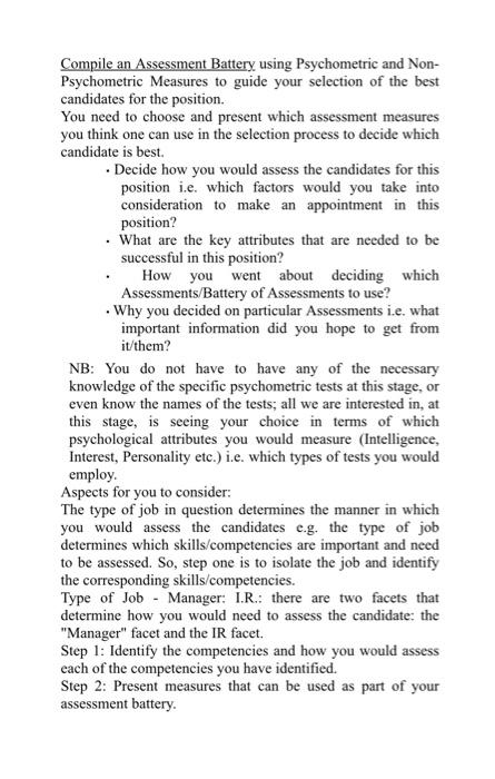 Solved Compile An Assessment Battery Using Psychometric And Chegg