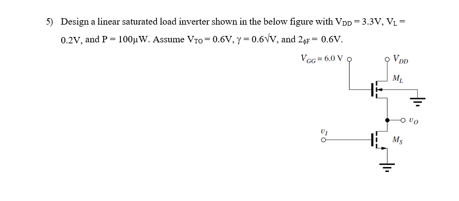 Solved Design A Linear Saturated Load Inverter Shown In The Chegg