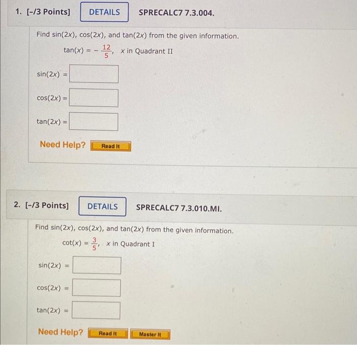 Solved Find Sin X Cos X And Tan X From The Given Chegg