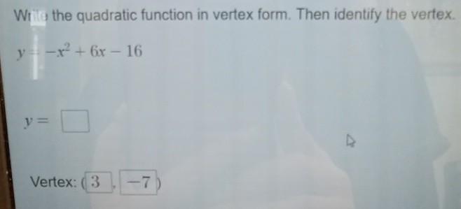 Solved Wric The Quadratic Function In Vertex Form Then Chegg