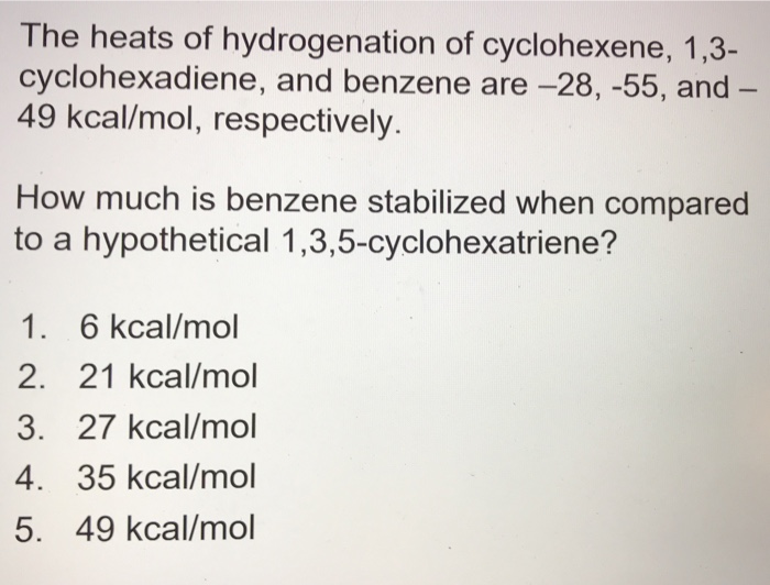 Solved The Heats Of Hydrogenation Of Cyclohexene Chegg