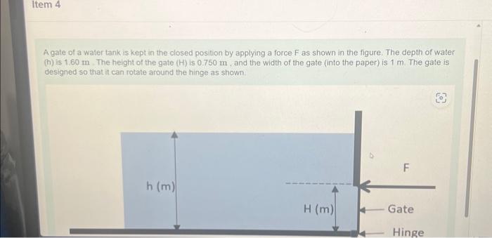 Solved A Gate Of A Water Tank Is Kept In The Closed Position Chegg