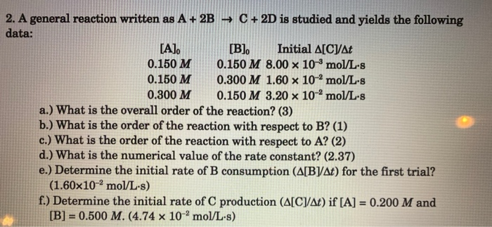 Solved A General Reaction Written As A B C D Is Chegg