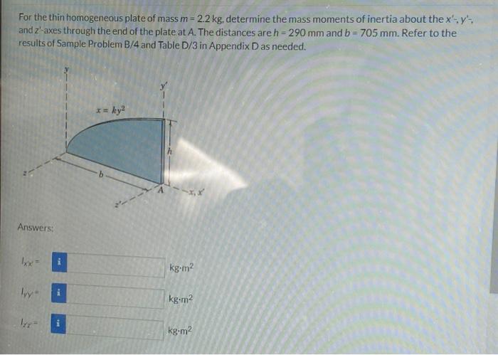 Solved For The Thin Homogeneous Plate Of Mass M Kg Chegg