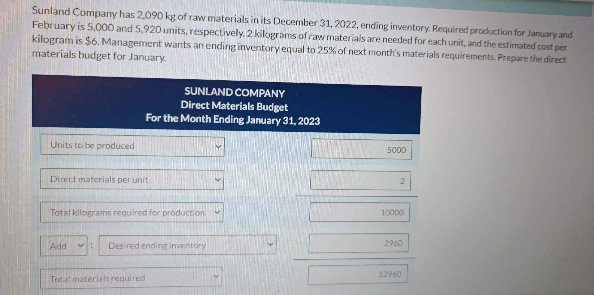 Solved Sunland Company Has 2 090 Kg Of Raw Materials In Its Chegg