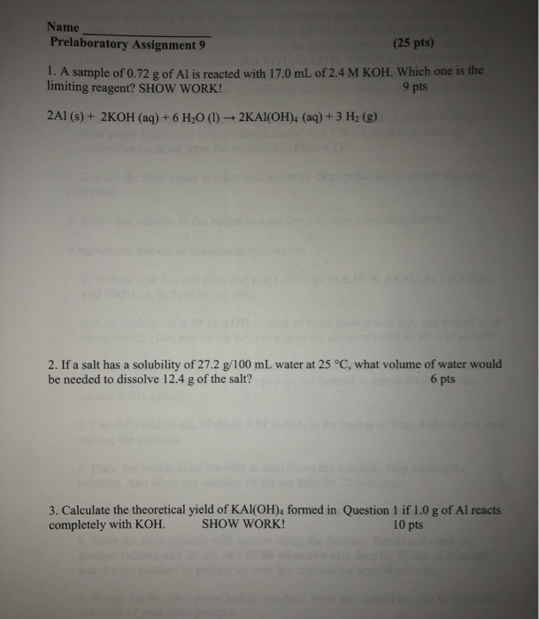 Solved Name Prelaboratory Assignment 9 25 Pts 1 A Sample Chegg