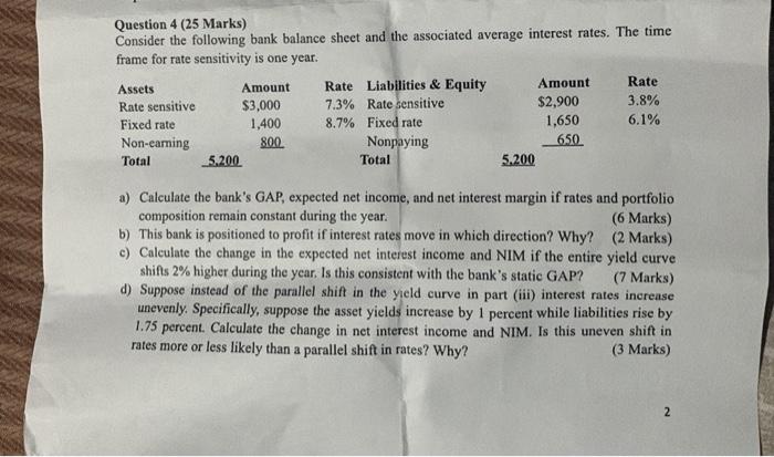 Solved Question 4 25 Marks Consider The Following Bank Chegg