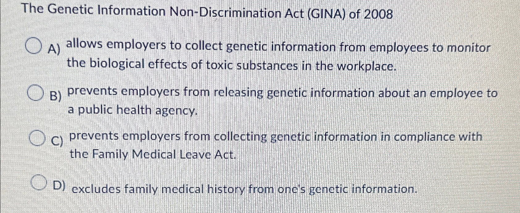 Solved The Genetic Information Non Discrimination Act GINA Chegg