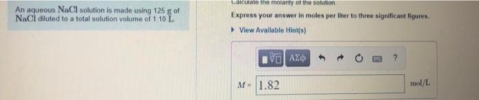 Solved An Aqueous Nacl Solution Is Made Using G Of Nacl Chegg