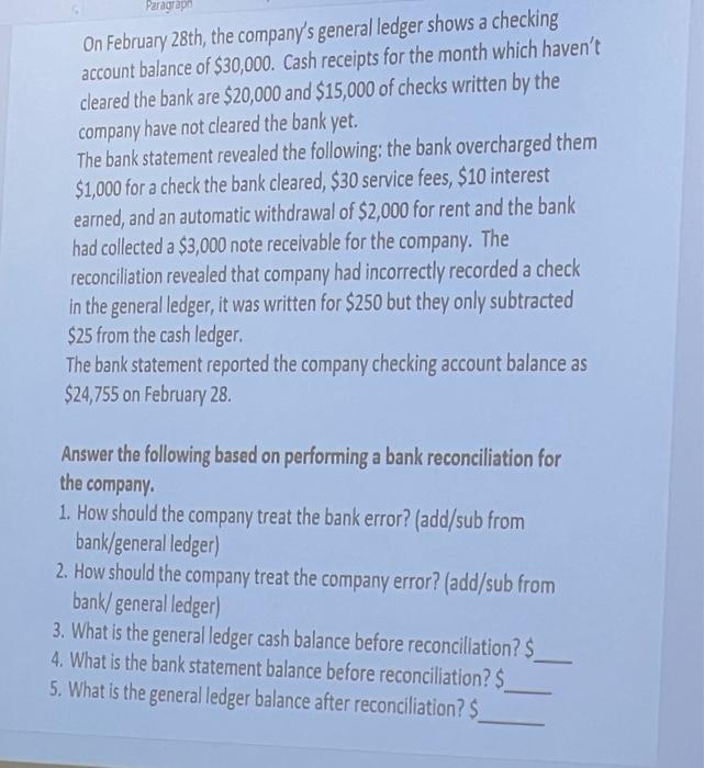 Solved On February Th The Company S General Ledger Shows Chegg