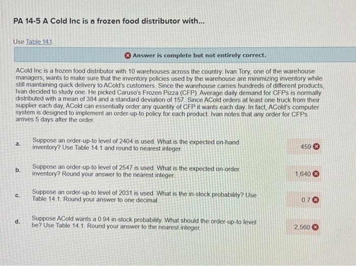 Solved PA 14 5 A Cold Inc Is A Frozen Food Distributor Chegg